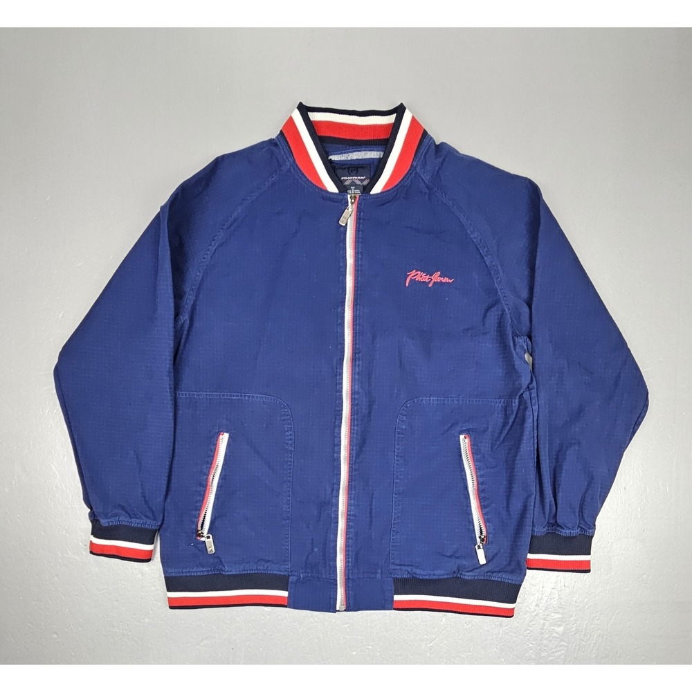 Y2K Phat Farm Zip Up Track Jacket Mens XL Blue Back Spellout Vintage Full-Zip